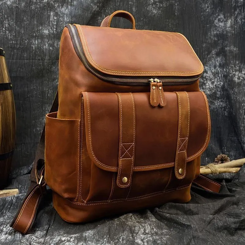 Premium Leather Backpacks 16In Laptop Daypack Travel Bag