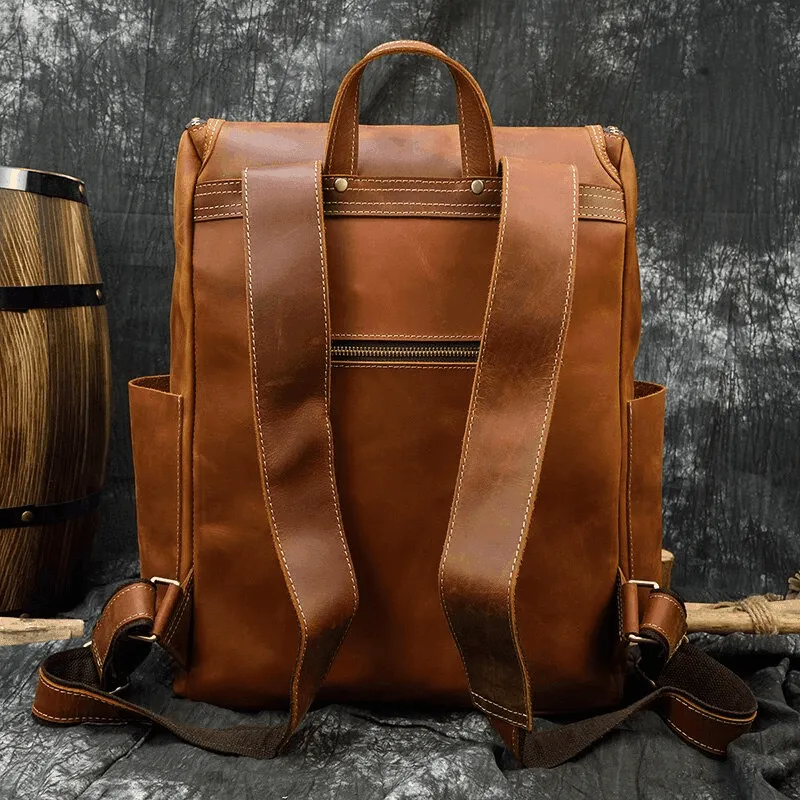Premium Leather Backpacks 16In Laptop Daypack Travel Bag