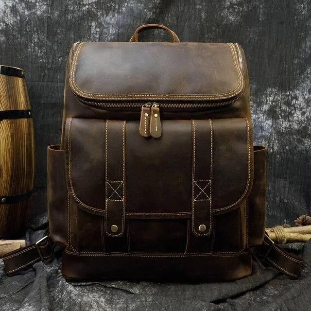 Premium Leather Backpacks 16In Laptop Daypack Travel Bag