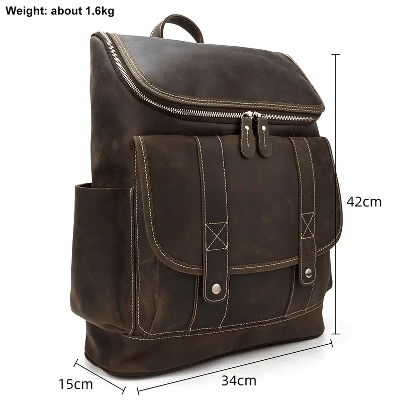 Premium Leather Backpacks 16In Laptop Daypack Travel Bag