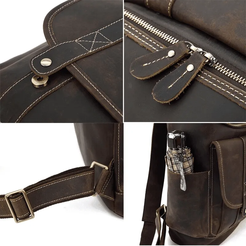 Premium Leather Backpacks 16In Laptop Daypack Travel Bag