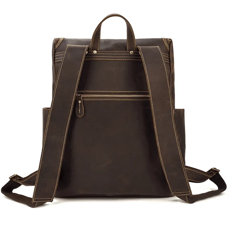 Premium Leather Backpacks 16In Laptop Daypack Travel Bag