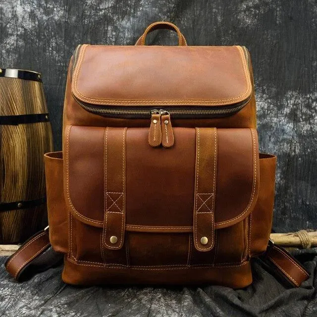 Premium Leather Backpacks 16In Laptop Daypack Travel Bag