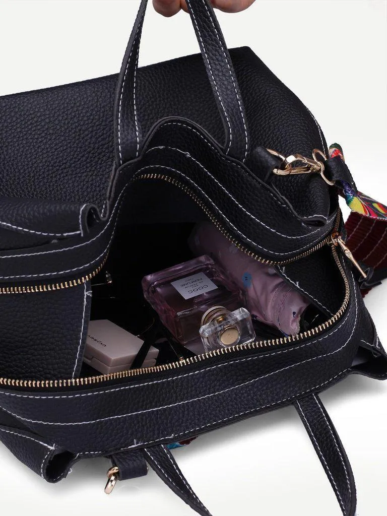Raw Edge PU Bag With Wide Strap
