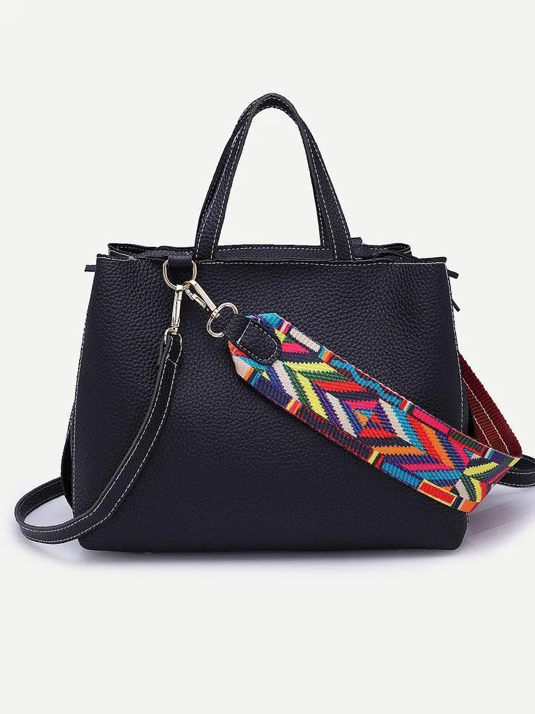 Raw Edge PU Bag With Wide Strap