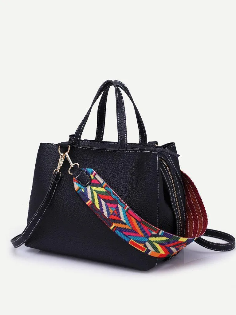 Raw Edge PU Bag With Wide Strap