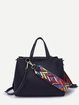 Raw Edge PU Bag With Wide Strap