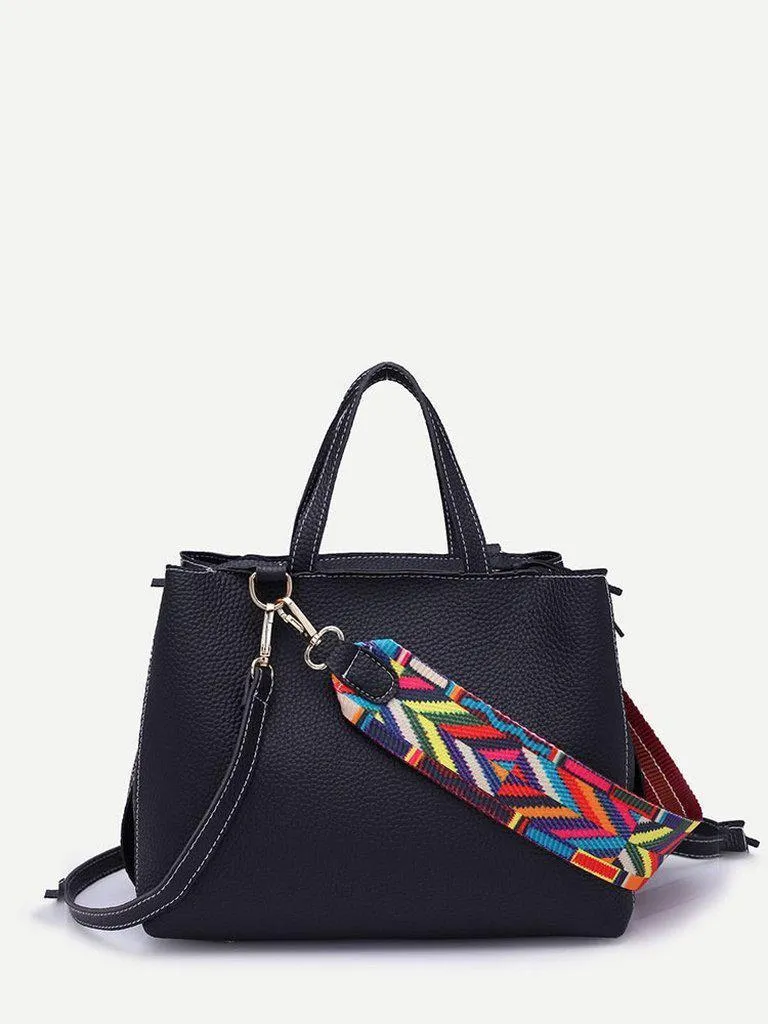 Raw Edge PU Bag With Wide Strap