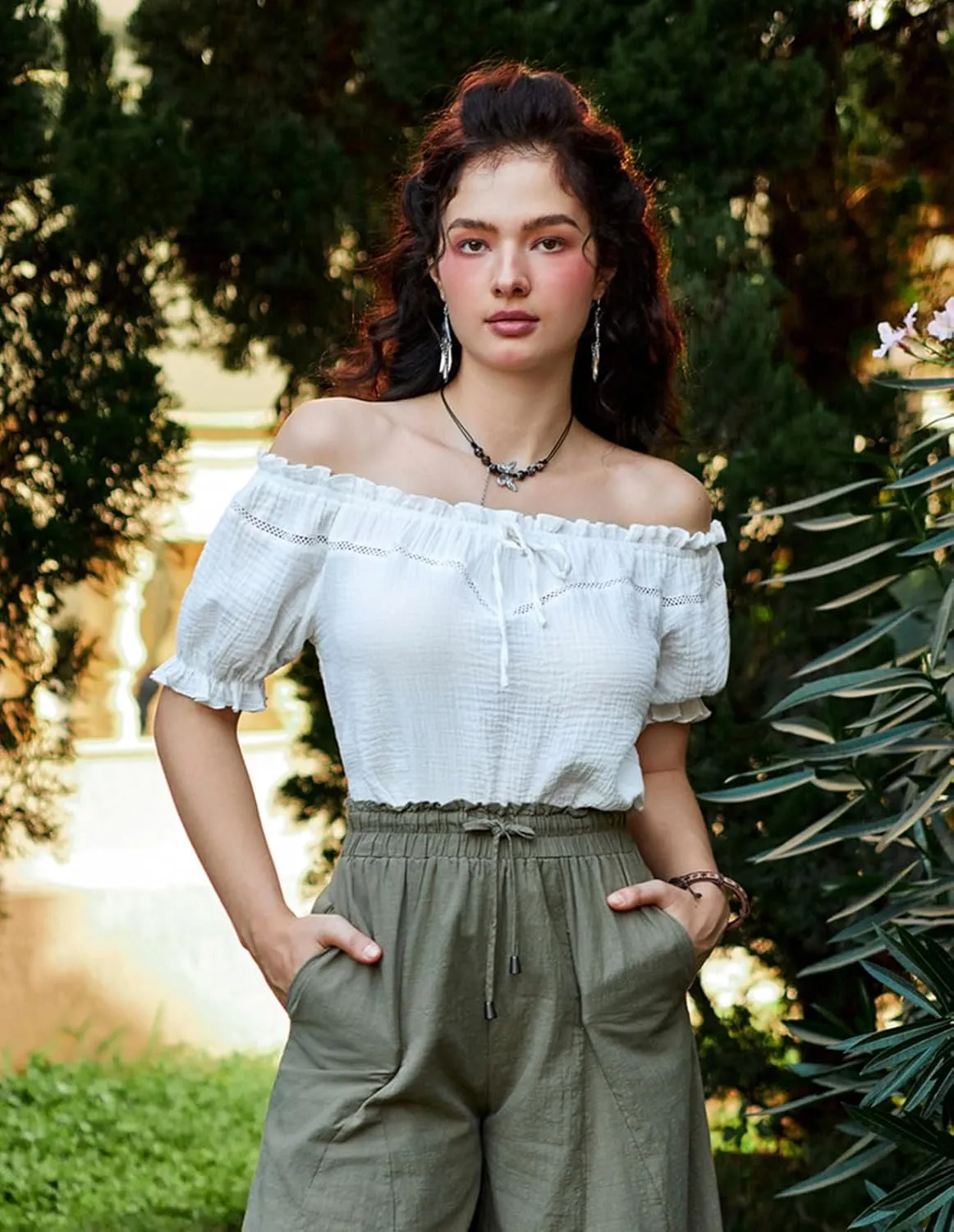 Scarlet Darkness Women's Renaissance Shirt Off Shoulder Puff Sleeve Loose Fit Summer Tops