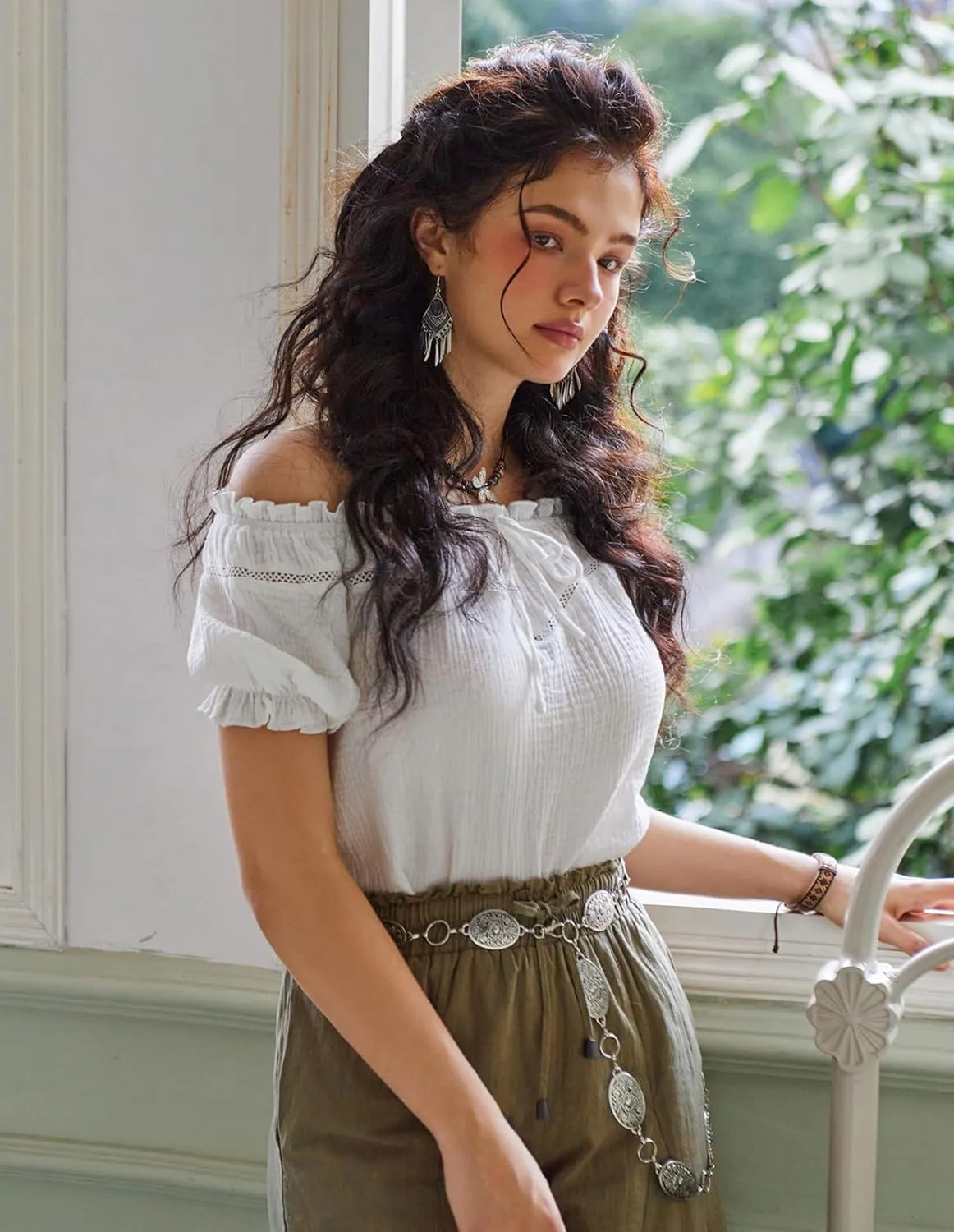 Scarlet Darkness Women's Renaissance Shirt Off Shoulder Puff Sleeve Loose Fit Summer Tops