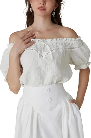Scarlet Darkness Women's Renaissance Shirt Off Shoulder Puff Sleeve Loose Fit Summer Tops