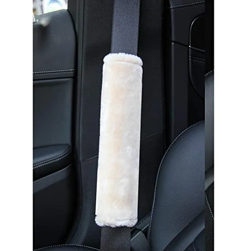 Soft Faux Sheepskin Seat Belt Shoulder Pad for a More Comfortable Driving, Compatible with Adults Youth Kids - Car, Truck, SUV, Airplane,Carmera Backpack Straps 2 Packs Beige