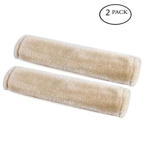 Soft Faux Sheepskin Seat Belt Shoulder Pad for a More Comfortable Driving, Compatible with Adults Youth Kids - Car, Truck, SUV, Airplane,Carmera Backpack Straps 2 Packs Beige