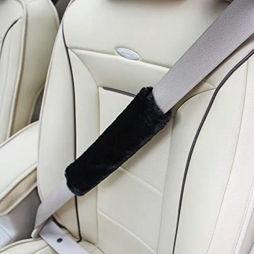 Soft Faux Sheepskin Seat Belt Shoulder Pad for a More Comfortable Driving, Compatible with Adults Youth Kids - Car, Truck, SUV, Airplane,Carmera Backpack Straps 2 Packs Black