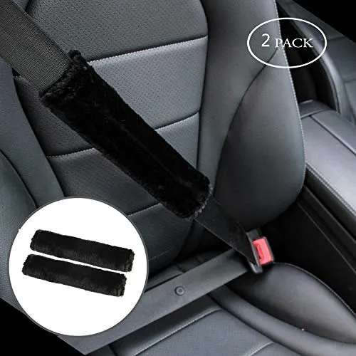 Soft Faux Sheepskin Seat Belt Shoulder Pad for a More Comfortable Driving, Compatible with Adults Youth Kids - Car, Truck, SUV, Airplane,Carmera Backpack Straps 2 Packs Black