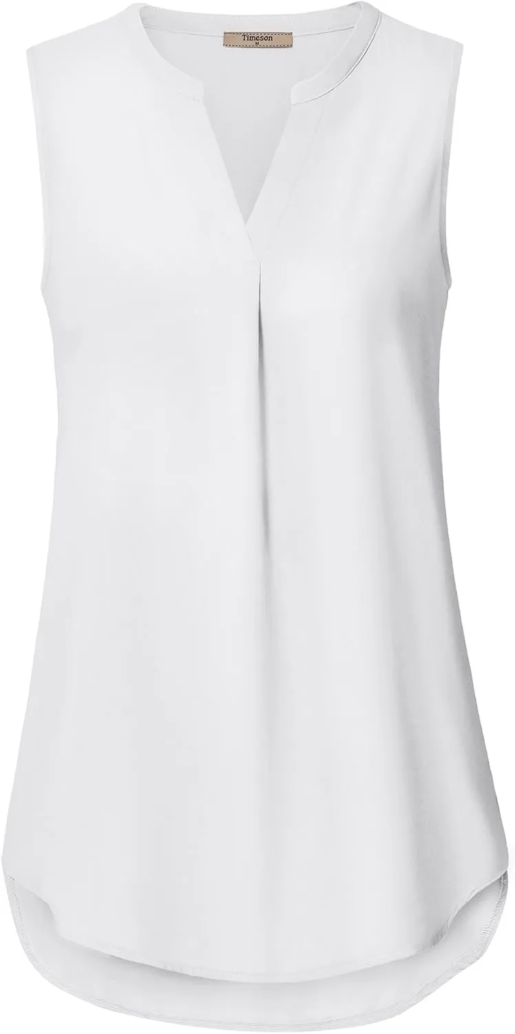 Timeson Women's Chiffon V Neck Sleeveless Blouse Tops Office Work Shirts