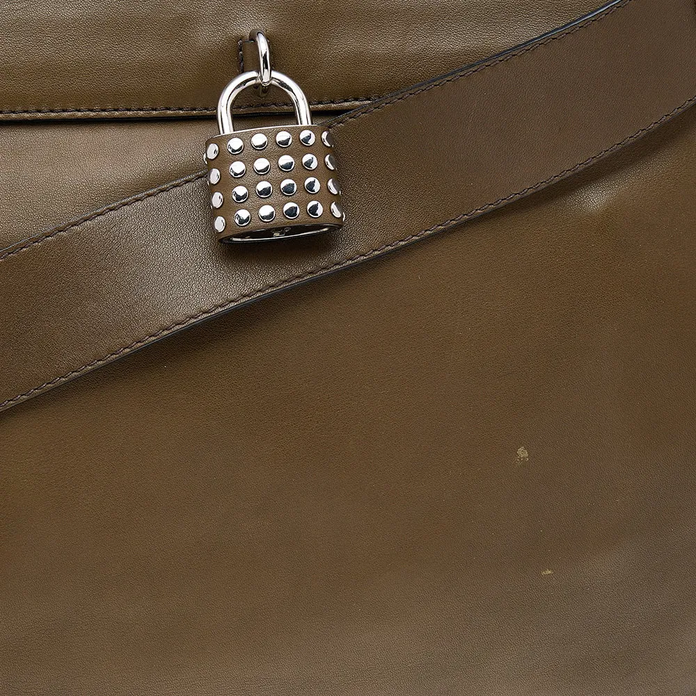 Trendy Inspired Burberry Olive Green Leather Studded Lock Messenger Bag