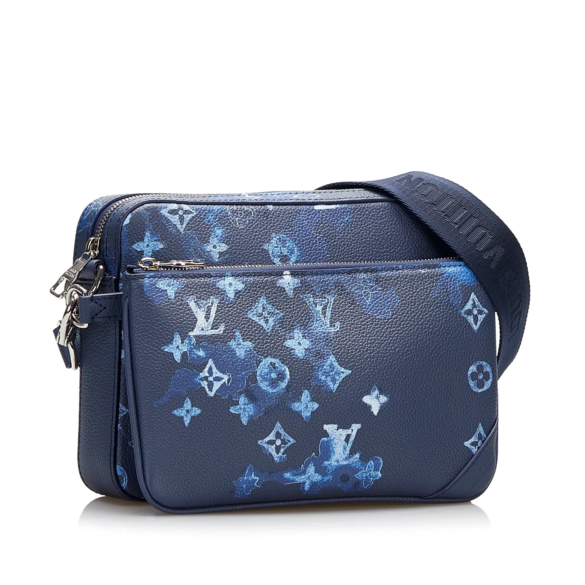 Trendy Inspired Louis Vuitton Trio Messenger Bag Blue Watercolor Ink Monogram Canvas
