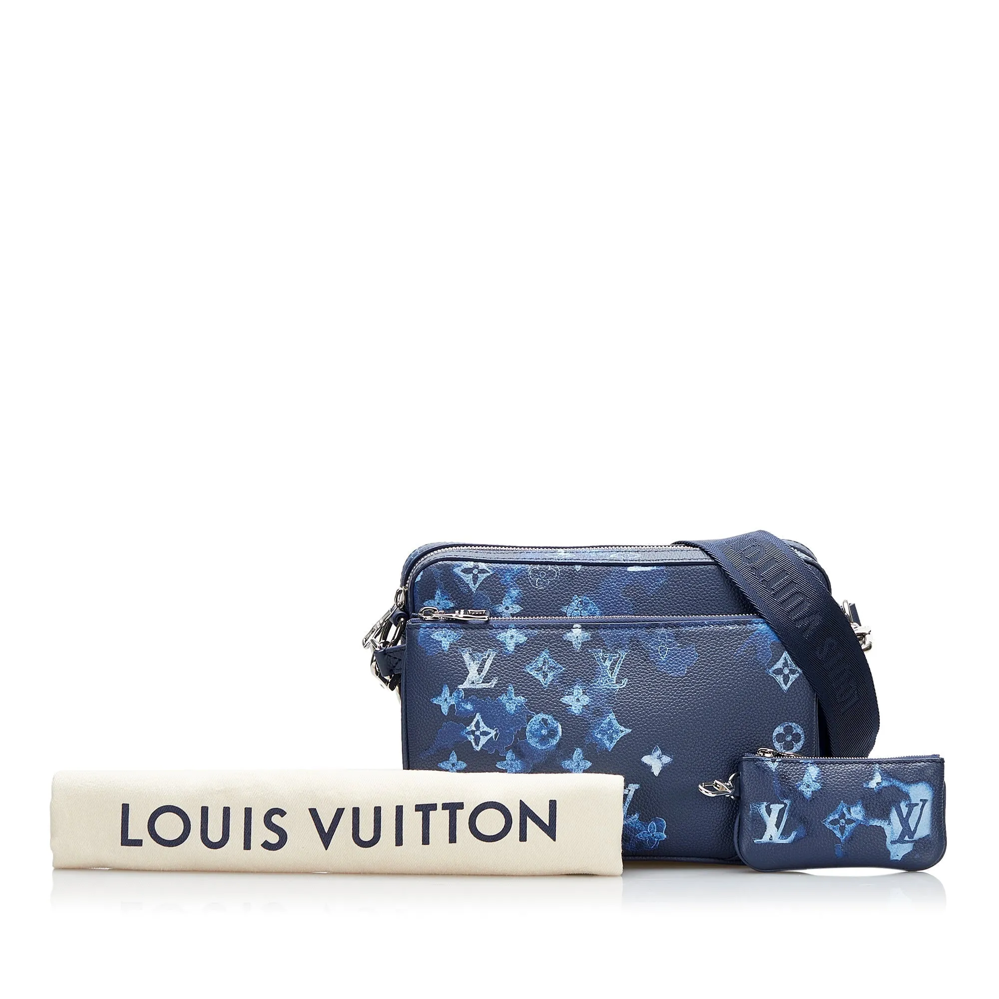 Trendy Inspired Louis Vuitton Trio Messenger Bag Blue Watercolor Ink Monogram Canvas