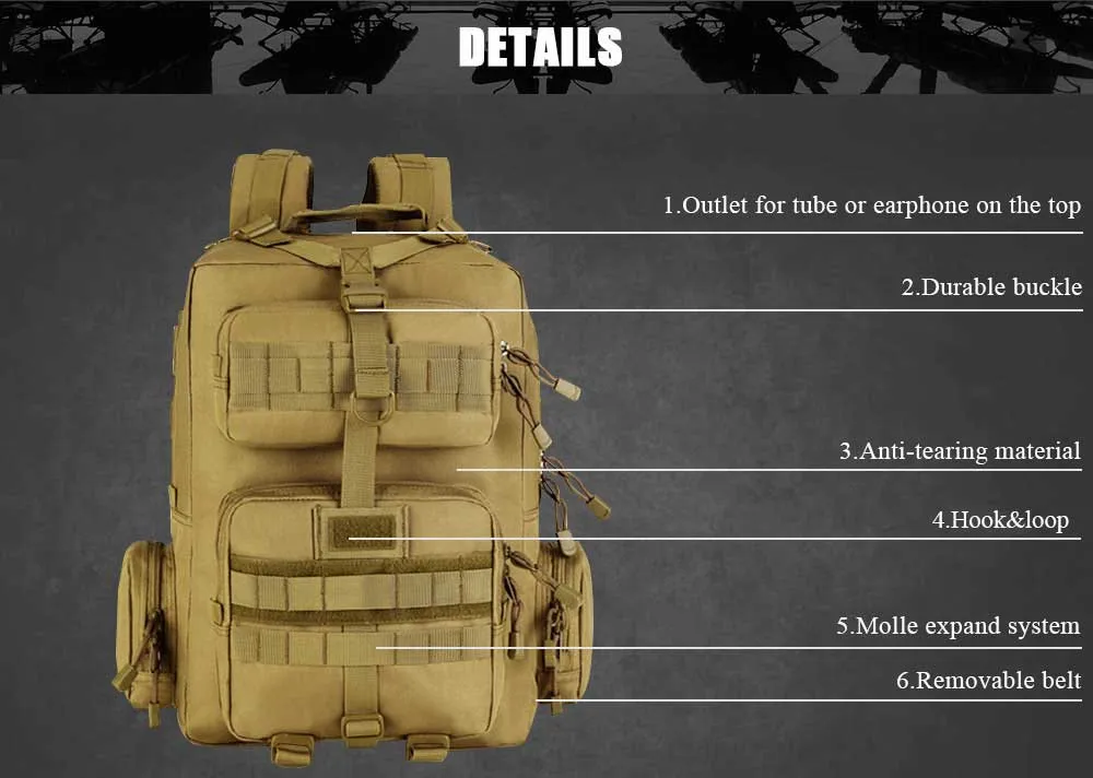 Unisex Military Outdoor Tactical MolleMilitar Rucksack Backpack