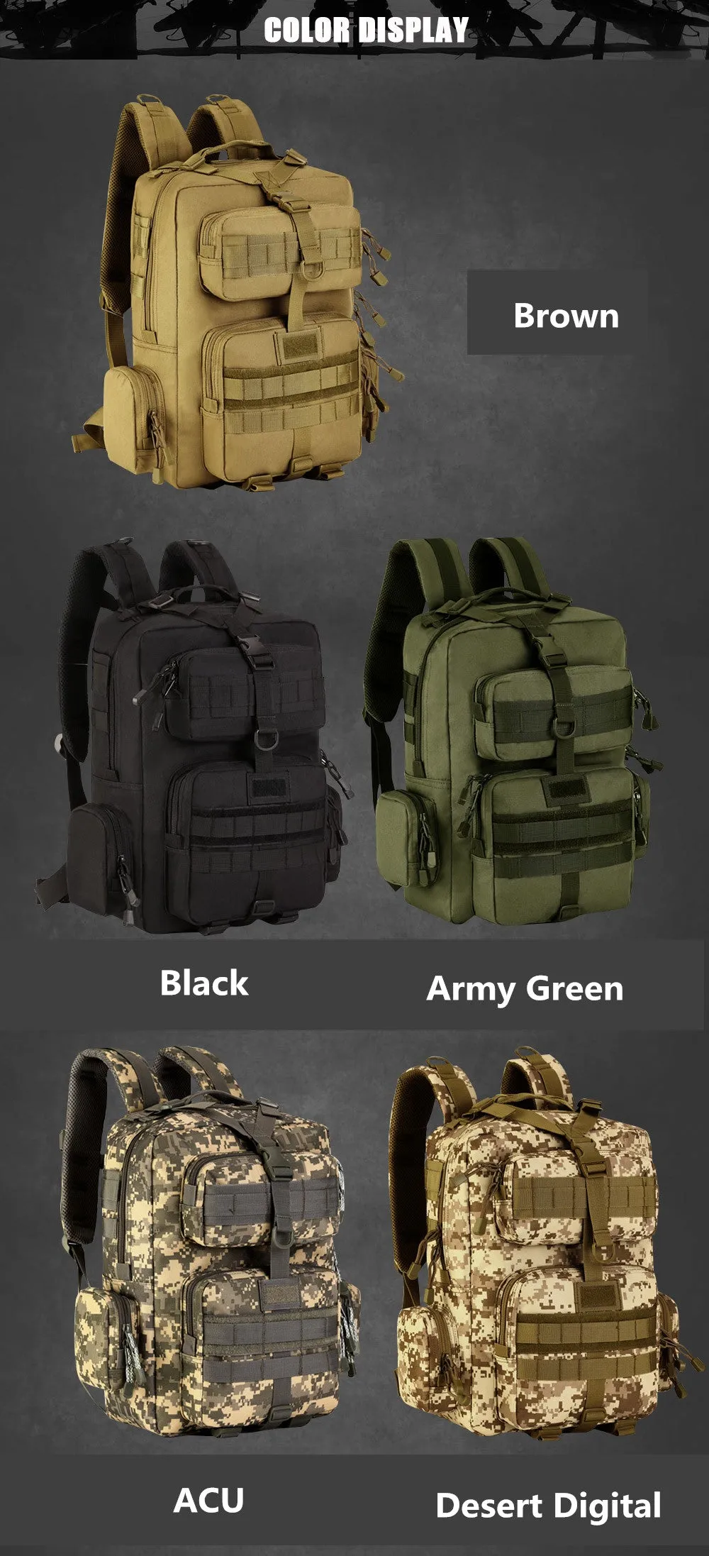 Unisex Military Outdoor Tactical MolleMilitar Rucksack Backpack