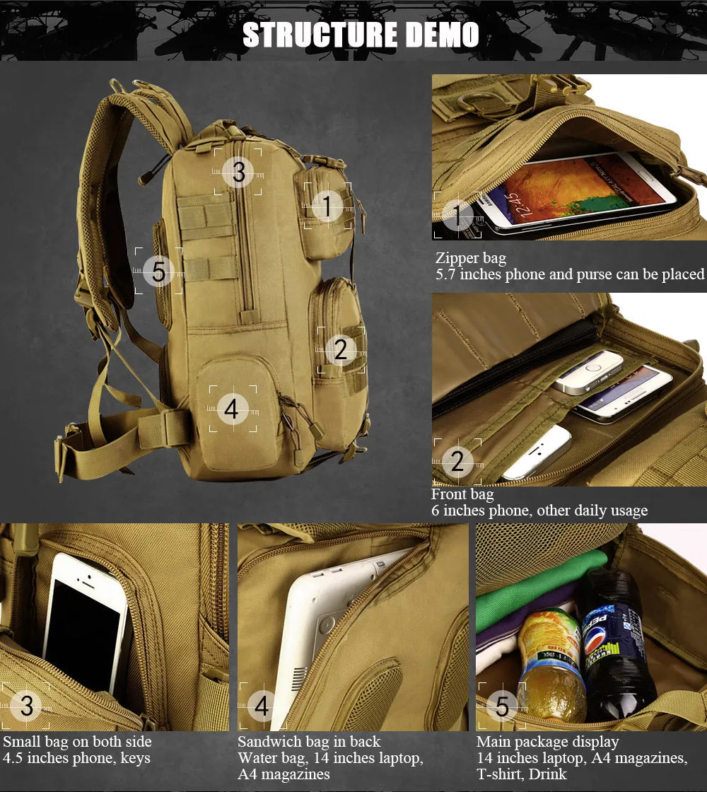 Unisex Military Outdoor Tactical MolleMilitar Rucksack Backpack