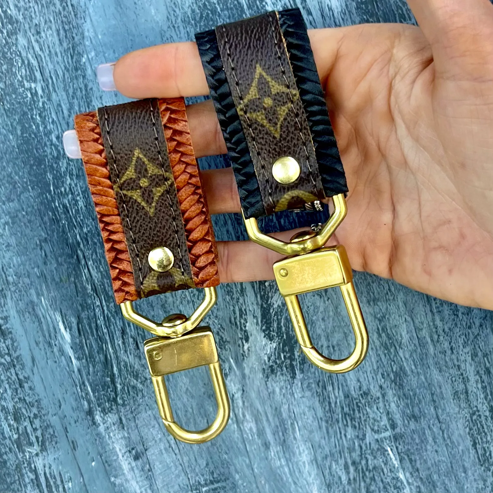 Upcycled LV Woven Genuine Leather Ginger Keychain
