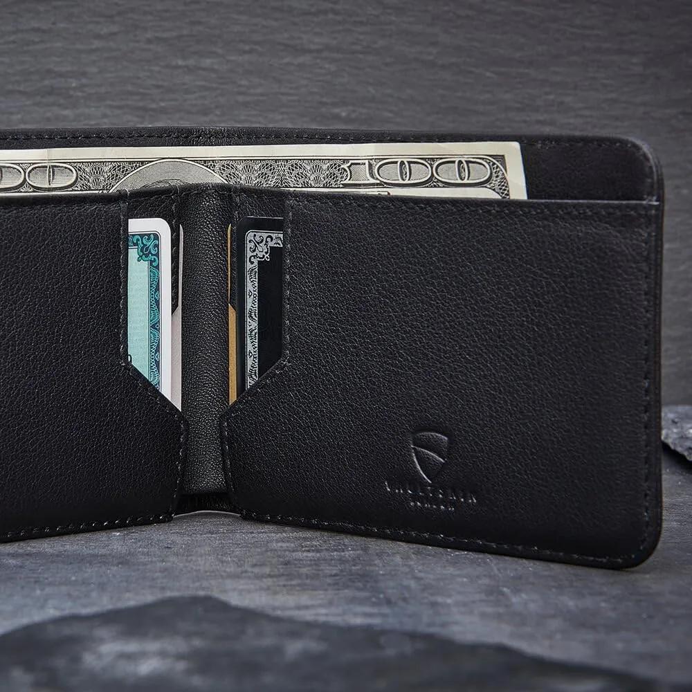 Vaultskin MANHATTAN Slim RFID Blocking Bifold Leather Wallet for Men - Minimalist Front Pocket Card Holder, Holds 9 Cards & Cash, Premium Italian Leather