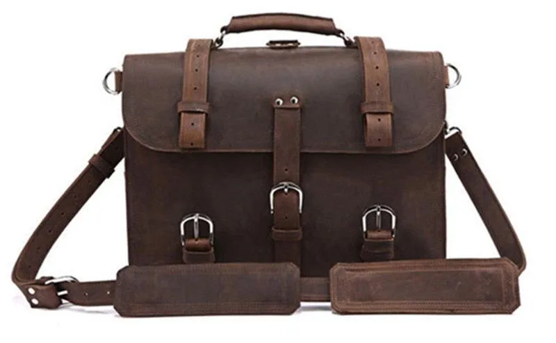 Vintage Crazy Horse Genuine Leather Business Briefcase Bag