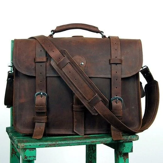 Vintage Crazy Horse Genuine Leather Business Briefcase Bag