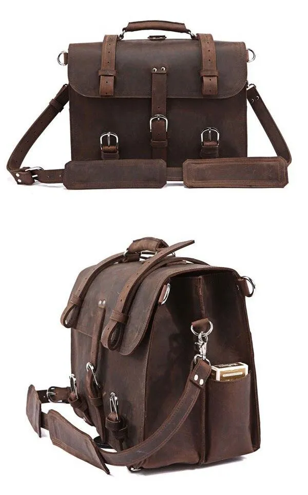 Vintage Crazy Horse Genuine Leather Business Briefcase Bag