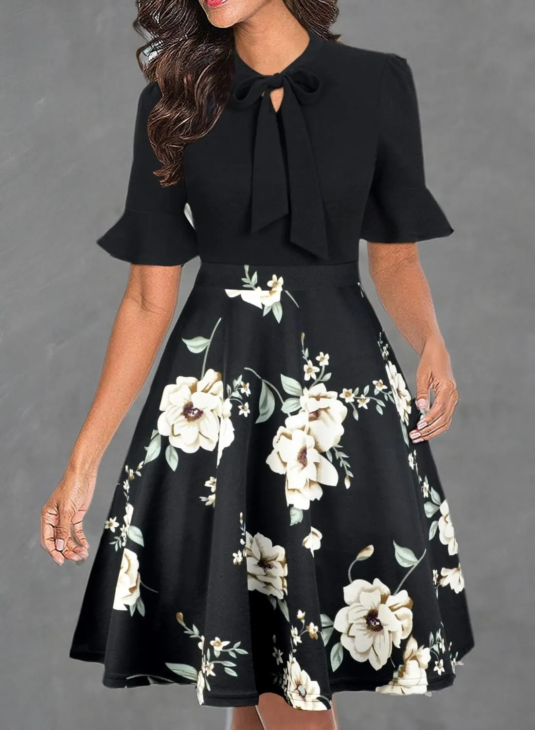 Women Summer Floral Ruffle Sleeve Wear to Work Church Wedding Guest Party Dresses