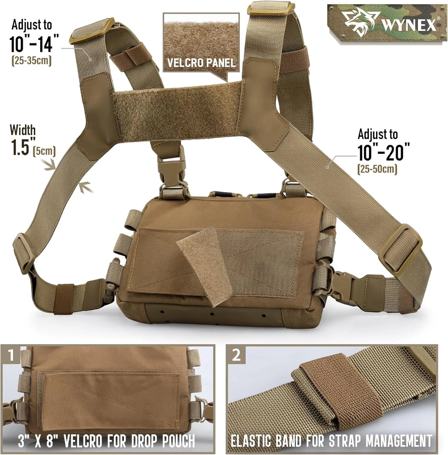 WYNEX Tactical Chest Rig Pack for Men, Running Chest Bag with Front Loop Airsoft Recon Chest Rigs for Hunting Outdoor EDC Combat Patch Included