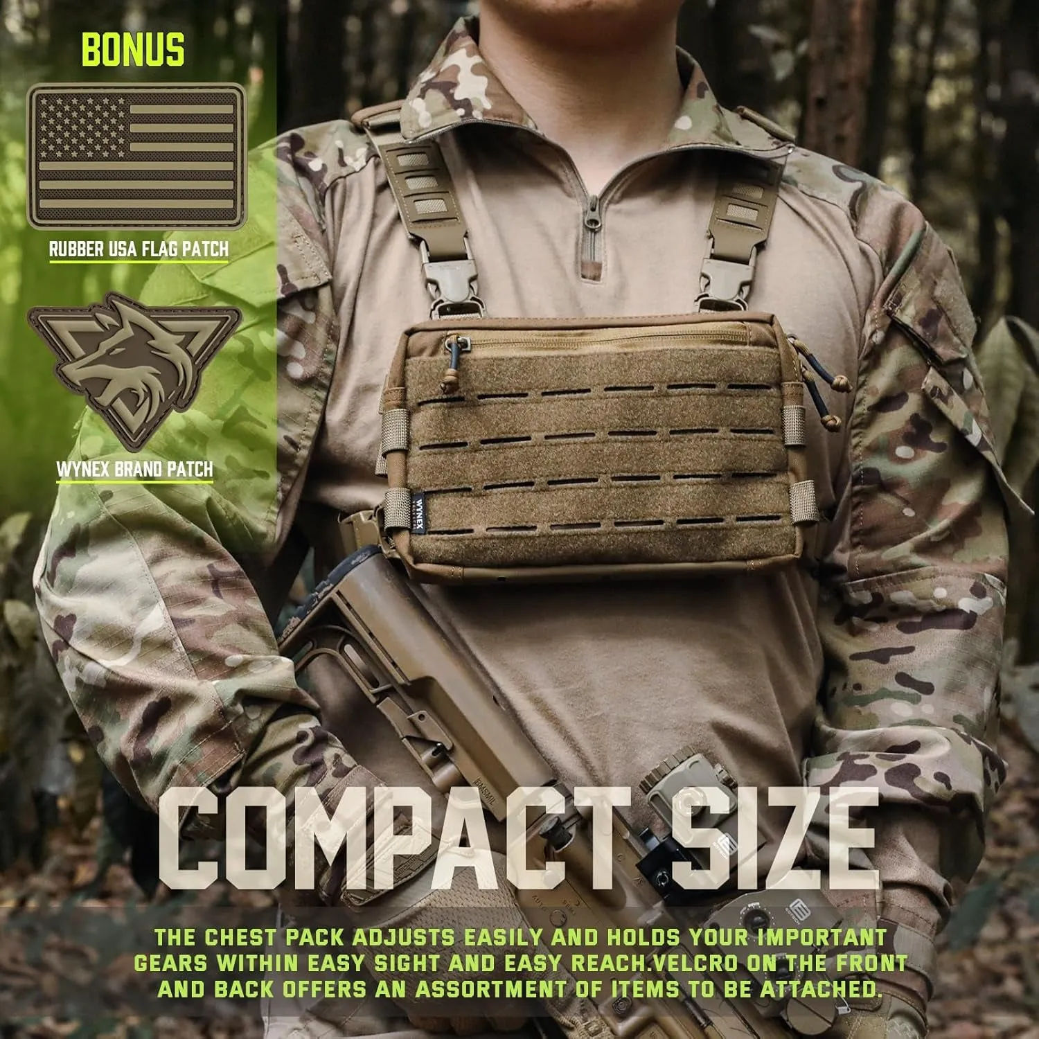 WYNEX Tactical Chest Rig Pack for Men, Running Chest Bag with Front Loop Airsoft Recon Chest Rigs for Hunting Outdoor EDC Combat Patch Included