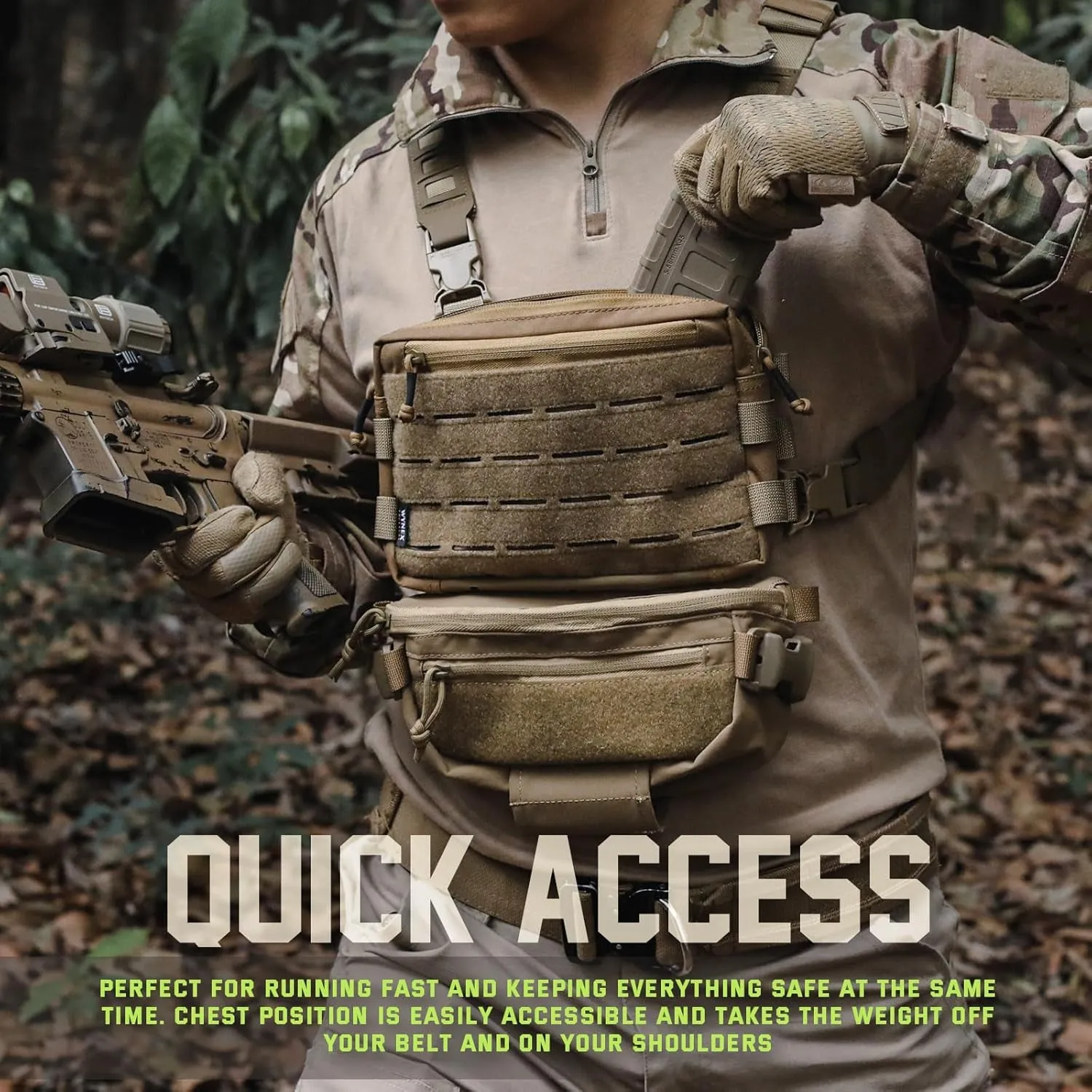 WYNEX Tactical Chest Rig Pack for Men, Running Chest Bag with Front Loop Airsoft Recon Chest Rigs for Hunting Outdoor EDC Combat Patch Included